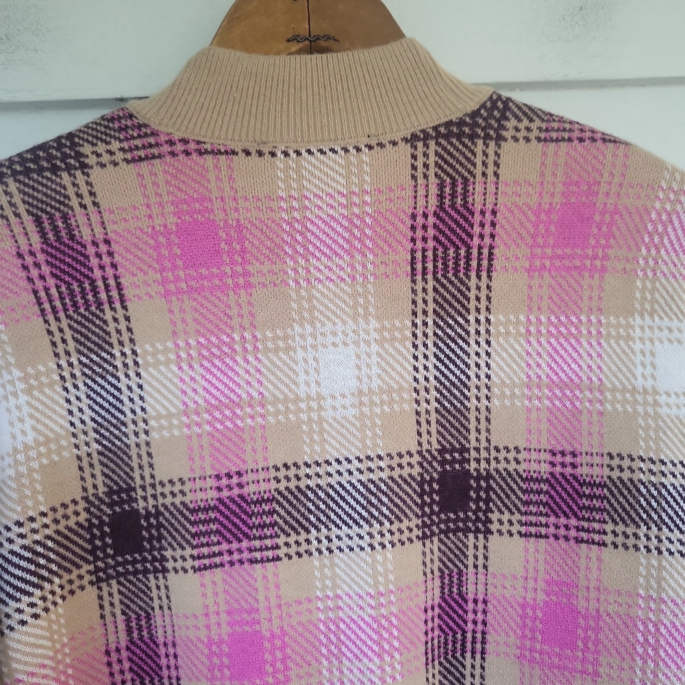 NWT Ann Taylor Preppy Tan & Pink Boyfriend Cardigan Sweater Sz L - Picture 7 of 12